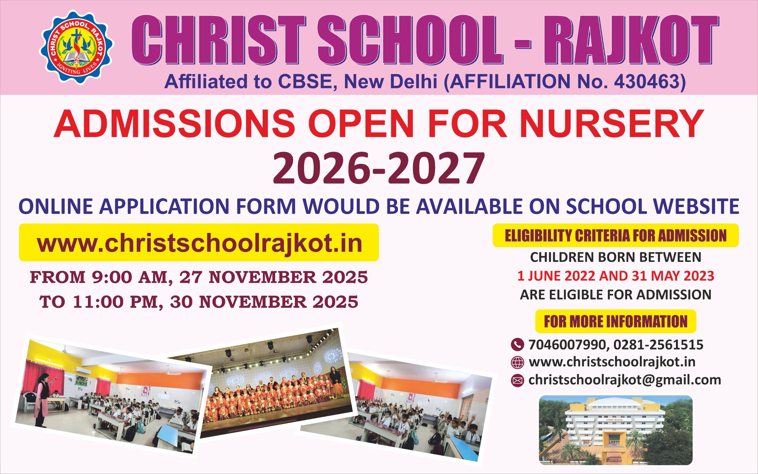 Admission 2026-2027 | Christ School, Rajkot